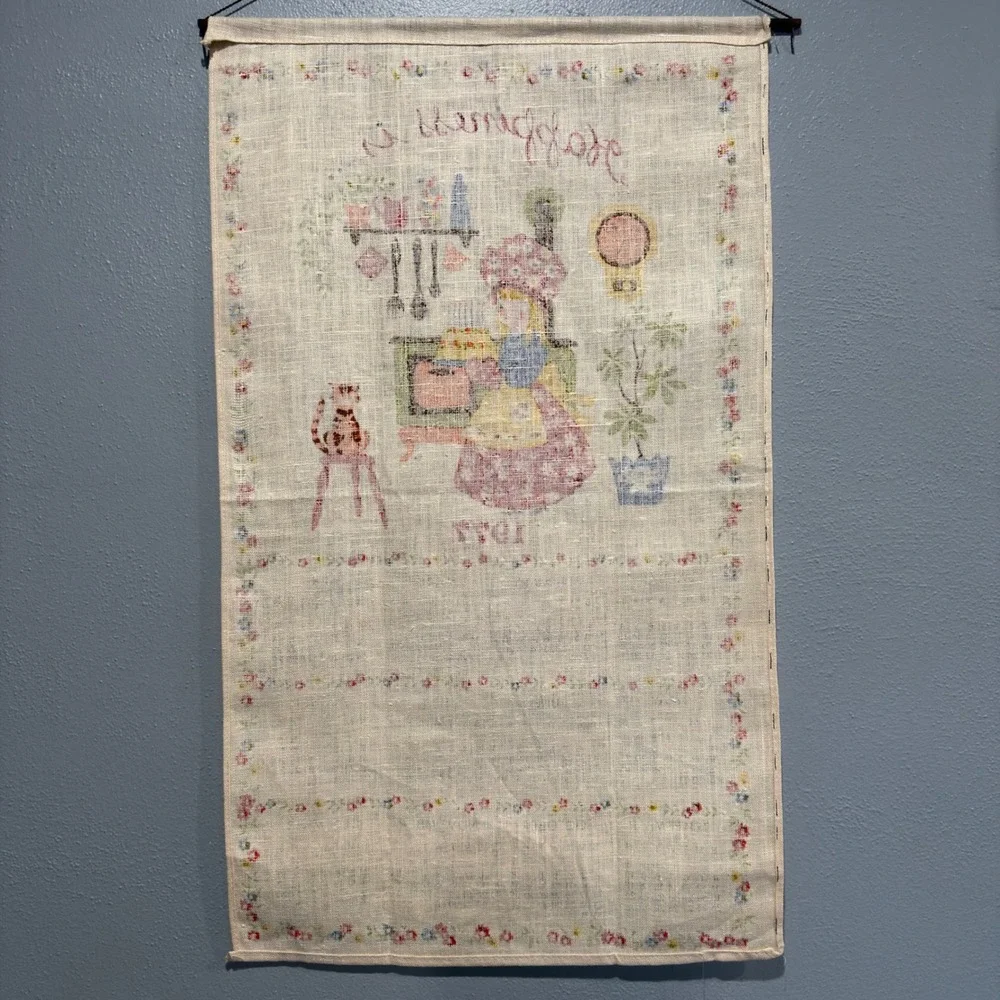 Vintage 1977 Linen Calendar Tea Towel Wall Hanging Retro Kitchen Decor 16x27